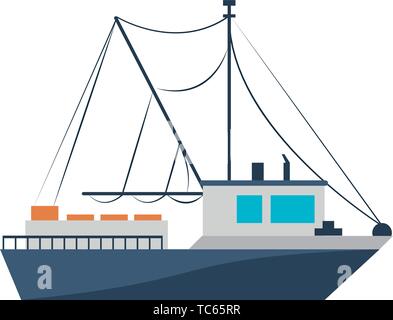 Bateau navire poisson isolé weda cartoon Illustration de Vecteur