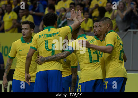 Brasilia, Brésil. Le 05 juin, 2019. Les joueurs de l'équipe nationale brésilienne au cours d'un match amical contre l'équipe nationale du Qatar, valide en tant que préparation pour la Copa América 2019, dans la nuit du mercredi, 05, au Stade National Mané Garrincha à Brasília. (PHOTO : RICARDO BOTELHO/BRÉSIL PHOTO PRESSE) Credit : Brésil Photo Presse/Alamy Live News Banque D'Images