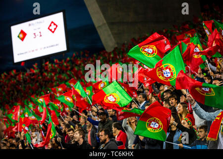 Porto, Portugal. Le 05 juin, 2019. Portugal fans célèbrent la victoire lors de la finale de l'UEFA Ligue Nations Unies au stade du Dragon de Porto, Portugal. ( Portugal 3:1 Suisse ) Crédit : SOPA/Alamy Images Limited Live News Banque D'Images