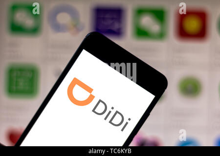 Le Brésil. 5 juin, 2019. Sur cette photo, l'illustration de la technologie de l'Chuxing Didi logo est vu affichée sur un smartphone. Credit : Rafael Henrique/SOPA Images/ZUMA/Alamy Fil Live News Banque D'Images