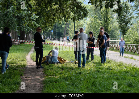 Turin, Piémont, Italie. 5 juin, 2019. Turin, Italy-June Murder-Discovery 5, 2019 : du cadavre de l'ami des Bahamas diplomate, Ramsey Alrae Keiron trouvés hier et aujourd'hui à la rivière Po. Crédit : Stefano Guidi/ZUMA/Alamy Fil Live News Banque D'Images