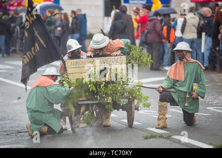 Opatija, Croatie - 3 Février, 2019 : traditionnel défilé de carnaval en passant par la rue de Matulji, durant le carnaval procession. Banque D'Images