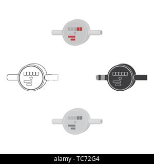 L'icône du compteur d'eau dans la caricature,black style isolé sur fond blanc. Illustration vecteur symbole de plomberie. Illustration de Vecteur