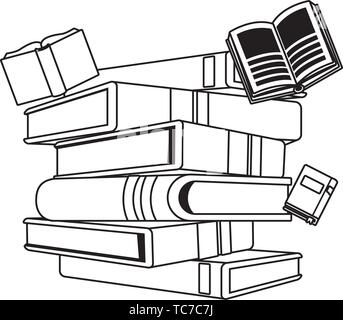 Gros Livres empilés et certains tomber noir et blanc Illustration de Vecteur