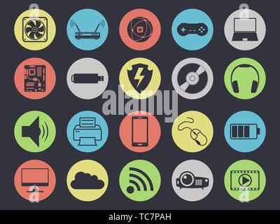 Multimedia icons set isolé sur fond noir Illustration de Vecteur