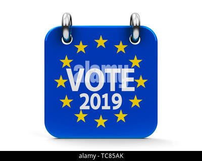 Élection Vote 2019 icône calendrier comme drapeau de l'Union européenne - représente l'élection du Parlement européen en 2019, en trois dimensions, 3D Rendering illustrati Banque D'Images