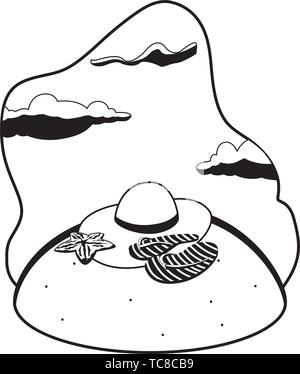 Plage de sable d'été avec les étoiles de mer et des icônes vectorielles scène illustration design Illustration de Vecteur