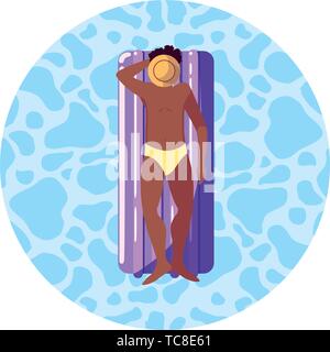 L'homme afro avec maillot de bain et matelas flottant dans l'eau vector illustration design Illustration de Vecteur