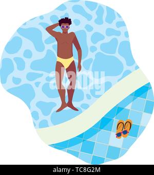 Jeune homme afro avec piscine maillot flottant dans la conception d'illustration vectorielle Illustration de Vecteur