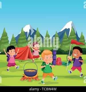 Les enfants dans une zone de camping Illustration de Vecteur