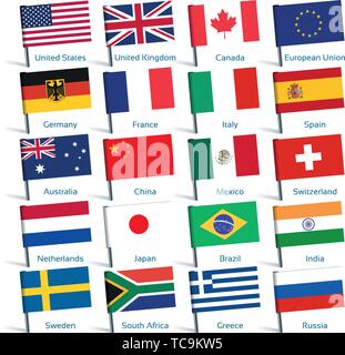 Les drapeaux de l'axe pays populaires. Vector illustration. Collection de 220 drapeaux du monde. Des couleurs précises. Changements faciles. Illustration de Vecteur