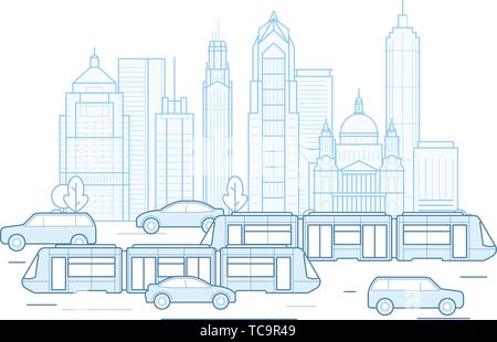 Le trafic urbain - centre-ville paysage urbain avec les transports publics, megapolis Illustration de Vecteur
