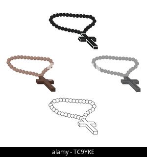 Chapelet chrétien dans l'icône cartoon,black style isolé sur fond blanc. Illustration vecteur symbole de la religion. Illustration de Vecteur