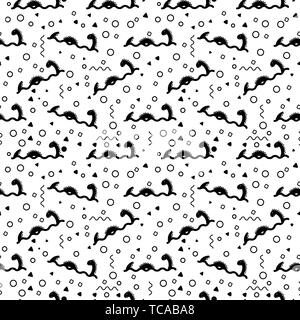 Modèle monochrome avec dino. Imprimer pour le tissu, le vêtement, la conception de cartes. Une tuile pour décor de mur. Dinosaure noir sur fond transparent. Géométriques incorporés Illustration de Vecteur