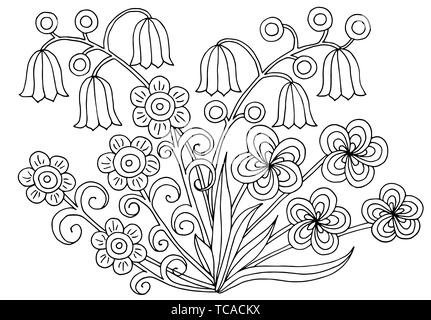 Motifs floraux dessinés à la main, coloriages pour enfants et adultes Illustration de Vecteur