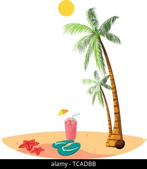 Été plage de palmiers et de conception d'illustration vectorielle scène cocktail Illustration de Vecteur