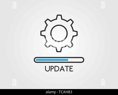 Mise à jour du logiciel concept. L'icône de mise à niveau. Le statut de l'application et la barre de progression de chargement dans le style. Processus de chargement et d'engrenages. La mise à jour de app design Illustration de Vecteur