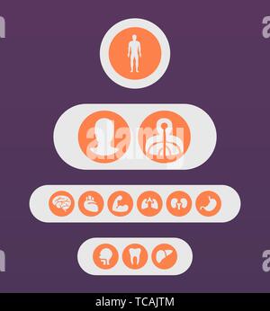 Personne, organisme, certaines parties du corps, l'anatomie des icônes Icônes colletion. Les soins de santé, l'environnement, mode de vie sain. Illustration de Vecteur