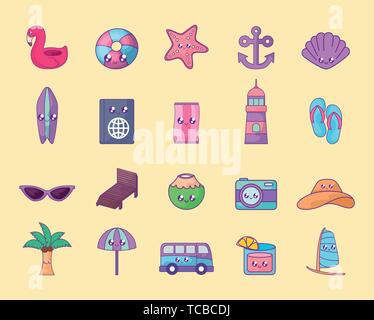 Des vacances d'été poster set icons vector illustration design Illustration de Vecteur