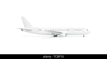 Maquette avion blanc vierge debout, vue de profil, rendu 3d. Fuselage clair avec hublots en maquette avion de Weda. Boeing vide du châssis du modèle ouvert. Clean air bus avec queue et des ailes. Banque D'Images