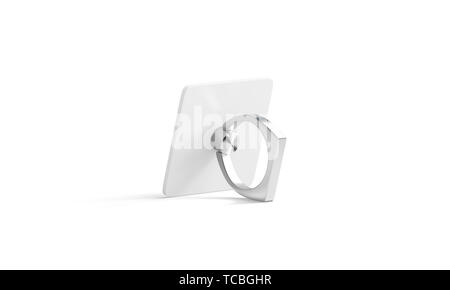 Argent blanc poignée de téléphone des maquettes pour smartphone, isolée, vue de côté, rendu 3d. Stand vide stick poignée avec anneaux, pour téléphone. En plastique ou en métal clair sucker mobile pour modèle. Banque D'Images