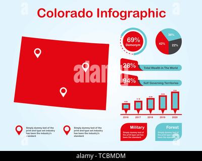 L'État du Colorado (USA) Plan avec ensemble d'éléments de couleur rouge infographique en fond clair. L'élément graphique de l'information modernes pour votre conception. Illustration de Vecteur