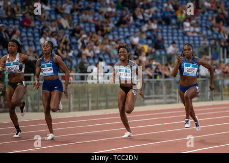 L'Italie. 06 Juin, 2019. (L-R) Aleia Hobbs (États-Unis) Elaine Thompson (JAM) Marie-Josée Ta Lou (CIV) et Dina Asher-Smith (GBR) lors de la 100m femmes lors de la Diamond League de l'IAAF Golden Gala 2019 au Stade olympique de Rome à Rome. Credit : SOPA/Alamy Images Limited Live News Banque D'Images