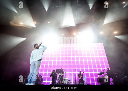 Aarhus, Danemark. 06 Juin, 2019. Le Danemark, Aarhus - 6 juin 2019. Le chanteur et compositeur Khalid effectue un concert live au cours de la musique danoise Northside festival 2019 à Aarhus. (Photo crédit : Gonzales Photo/Alamy Live News Banque D'Images