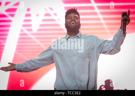 Aarhus, Danemark. 06 Juin, 2019. Le Danemark, Aarhus - 6 juin 2019. Le chanteur et compositeur Khalid effectue un concert live au cours de la musique danoise Northside festival 2019 à Aarhus. (Photo crédit : Gonzales Photo/Alamy Live News Banque D'Images