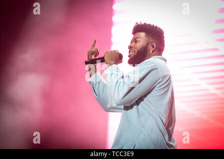 Aarhus, Danemark. 06 Juin, 2019. Le Danemark, Aarhus - 6 juin 2019. Le chanteur et compositeur Khalid effectue un concert live au cours de la musique danoise Northside festival 2019 à Aarhus. (Photo crédit : Gonzales Photo/Alamy Live News Banque D'Images