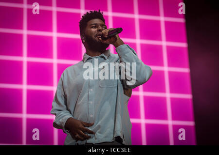 Aarhus, Danemark. 06 Juin, 2019. Le Danemark, Aarhus - 6 juin 2019. Le chanteur et compositeur Khalid effectue un concert live au cours de la musique danoise Northside festival 2019 à Aarhus. (Photo crédit : Gonzales Photo/Alamy Live News Banque D'Images