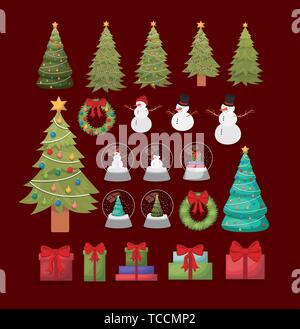 Joyeux joyeux noël set icons Illustration de Vecteur