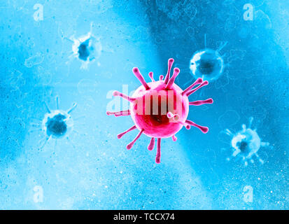 Les virus, micro-organismes, les doubles emplois et la propagation. Formation de bactéries et micro-organismes vu sous un microscope Banque D'Images