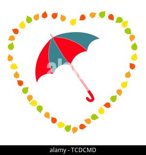 Parapluie de vecteur au coeur de l'automne les feuilles colorés sur fond blanc Illustration de Vecteur