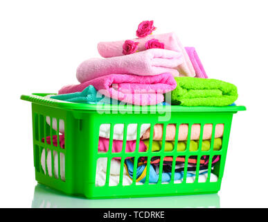 Serviettes en plastique vert panier isolated on white Banque D'Images