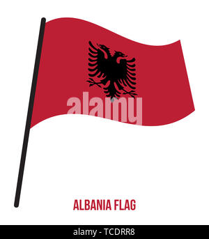 Illustration Vecteur de brandir le drapeau de l'Albanie sur fond blanc. L'Albanie drapeau national. Banque D'Images