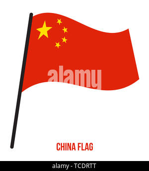Illustration Vecteur de brandir le drapeau de la Chine sur fond blanc. Chine drapeau national. Banque D'Images