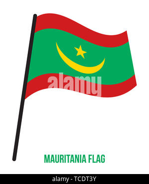 Illustration Vecteur de brandir le drapeau de la mauritanie sur fond blanc. La Mauritanie drapeau national. Banque D'Images