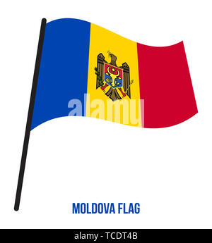 Illustration Vecteur de brandir le drapeau de la Moldova sur fond blanc. La Moldavie drapeau national. Banque D'Images