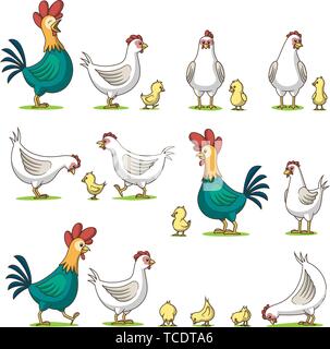 Collection de cute cartoon le poulet. Isolé sur fond blanc. Illustration de Vecteur