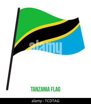 Illustration Vecteur de brandir le drapeau de la Tanzanie sur fond blanc. Tanzanie drapeau national. Banque D'Images