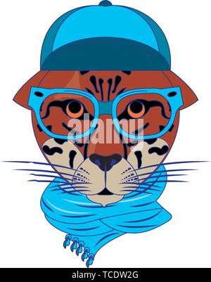 Accessoires de mode avec des animaux Cool head blue lines Illustration de Vecteur