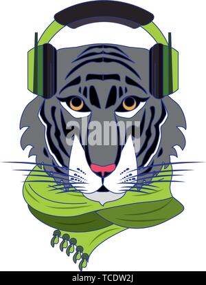 Accessoires de mode avec des animaux Cool head blue lines Illustration de Vecteur