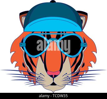 Accessoires de mode avec des animaux Cool head blue lines Illustration de Vecteur