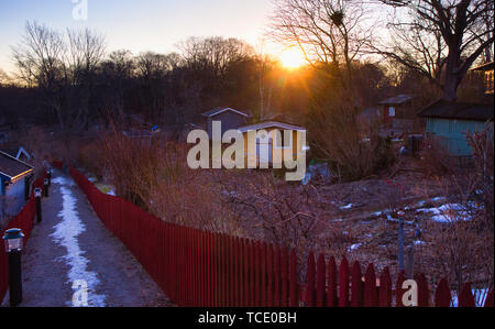 Lever de soleil sur l'attribution Tantolunden Jardins en hiver, Södermalm, à Stockholm, Suède, Scandinavie Banque D'Images