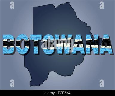 Les contours des territoire du Botswana Le Botswana et mot en couleurs du drapeau national, noir, blanc et bleu. Continent Afrique Illustration de Vecteur