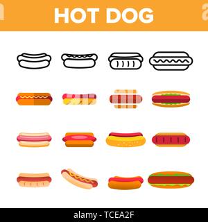 Hot Dog, Burger Application Couleurs Icons Set Illustration de Vecteur