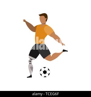 Joueur de football pour cette bioprothèse jambe sur un fond blanc. Concept sport paralympique. Illustration de Vecteur