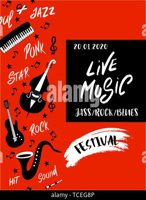 Festival de musique jazz avec des instruments de musique de l'affiche. Journée internationale du Jazz. Vector illustration dessiné à la main. Illustration de Vecteur