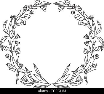 Fleur cadre défini. Herbier. Élément de design magnifique pour des invitations au mariage, anniversaire. Carte postale pour la conception. Le noir. Dessin à la main. Cadre. Illustration de Vecteur